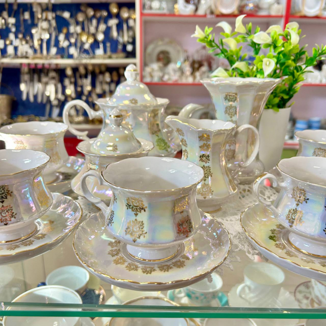 Кофейный сервиз Коростенский ФЗ 1990гг. Тонкий фарфор, люстр, позолота. Цена за 15пр. Картинка 1